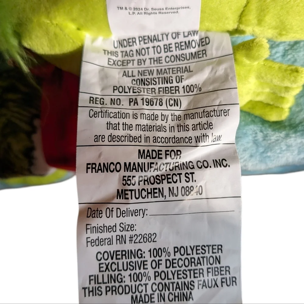 Dr. Seuss The Grinch Plush Hugger & Throw Set NWT - Picture 10 of 11